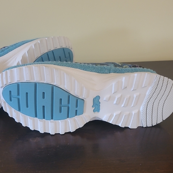 Coach Floral Blue Platform Lace-Up Sneakers for Women - Picture 2 of 6